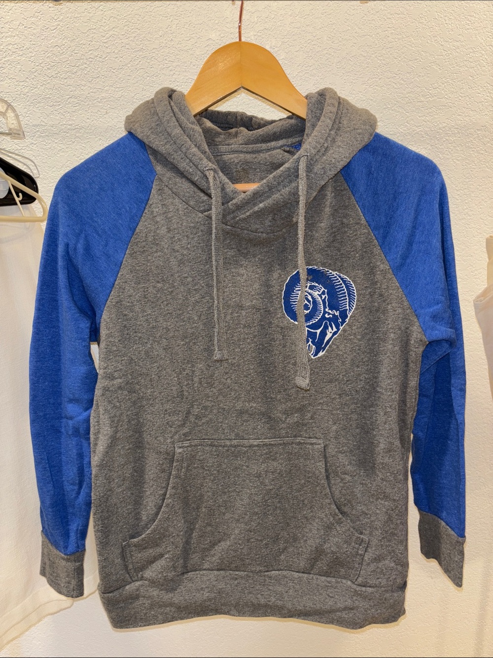 NFL Women's Gray and Royal Blue Raglan Crewneck Hoodie